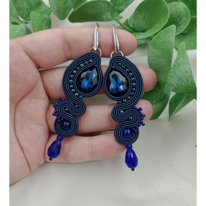 Kolczyki soutache niebieskie, granatowe klipsy, długie kolczyki sutasz, Soutacheria, kolczyki 