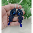 Kolczyki soutache niebieskie, granatowe klipsy, długie kolczyki sutasz