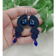 Kolczyki soutache niebieskie, granatowe klipsy, długie kolczyki sutasz