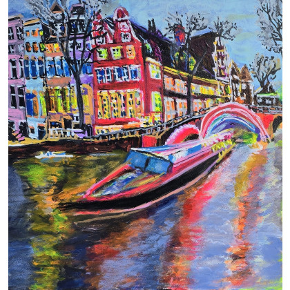 Krystyna Mościszko - obrazy akryl - Amsterdam, obraz na płótnie 40x40x2 cm foto #1