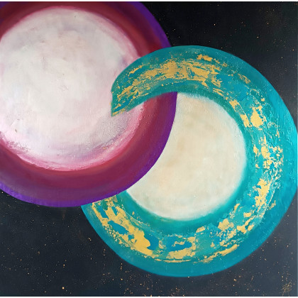 Słońce i Księżyc 80x80 Abstrakcja, Joanna Bilska, obrazy akryl