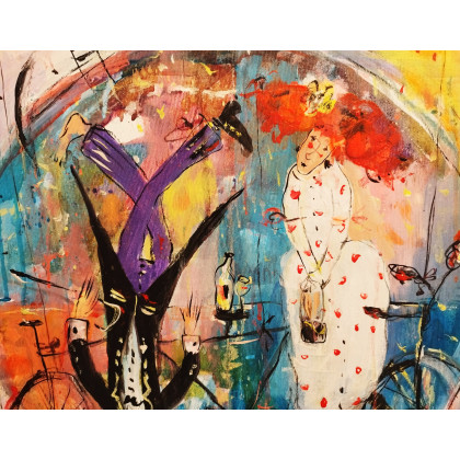 Dariusz Grajek - olej + akryl - Zakochani na rowerze... foto #1