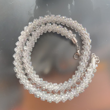 Naszyjnik Biały Crystal Sznur, unikatart, korale,naszyjniki