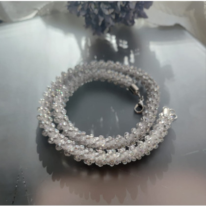 unikatart - korale,naszyjniki - Naszyjnik Biały Crystal Sznur foto #2