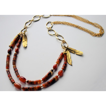 Naszyjnik z agatu na łańcuszku, Katarzyna Gątkiewicz, korale,naszyjniki