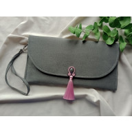 SZARA KOPERTÓWKA, SZARA TOREBKA Z RÓŻOWYM CHWOSTEM, KOPERTÓWKA DO RĘKI