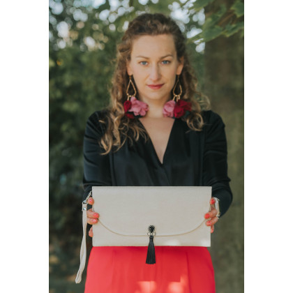 Soutacheria - kopertówki - Beżowa kopertówka, kremowa torebka z czarnym chwostem, kopertówka ivory foto #2