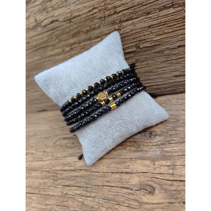 Bransoletka Na Czarnym Sznurku Czerń i Złoto Hematyt, unikatart, korale,naszyjniki