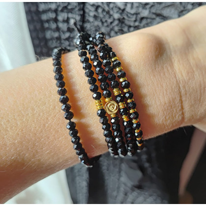 unikatart - korale,naszyjniki - Bransoletka Na Czarnym Sznurku Czerń i Złoto Hematyt foto #2