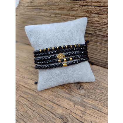 unikatart - korale,naszyjniki - Bransoletka Na Czarnym Sznurku Czerń i Złoto Hematyt foto #3