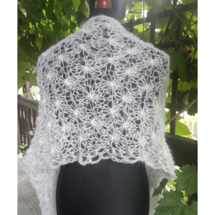 Biały szal z alpaką na drutach, Danuta Zgoł, chusty,apaszki