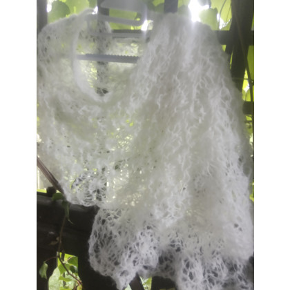 Danuta Zgoł - chusty,apaszki - Biały szal z alpaką na drutach foto #2