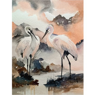 Spotkanie w ciszy jeziora, Akwarela 24x32 cm