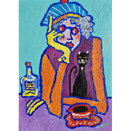 Marlena Kuć - obrazy olejne - popołudnie z kotem foto #1