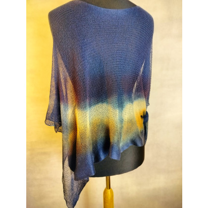 Krzysztof Paweł Kowalski - poncza  - Lniane ponczo w kolorze granatowym, malowane ręcznie foto #2