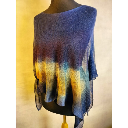 Krzysztof Paweł Kowalski - poncza  - Lniane ponczo w kolorze granatowym, malowane ręcznie foto #3