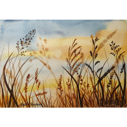 Beata Rudecka - obrazy akwarela - Akwarela Akwarelka Obraz pt: Żółty sen o niebie. foto #4