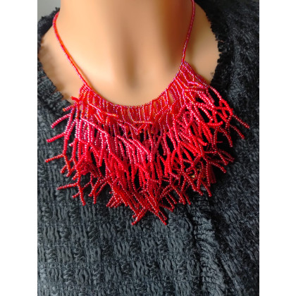 Naszyjnik Koralikowy Patyczaki Czerwone, unikatart, korale,naszyjniki