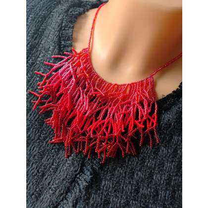 unikatart - korale,naszyjniki - Naszyjnik Koralikowy Patyczaki Czerwone foto #2