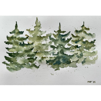 Choinki A4 - akwarela, Marta Hajduk-Pawlica, obrazy akwarela