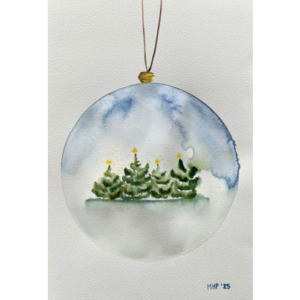 Bombka z choinkami A4 - akwarela, Marta Hajduk-Pawlica, obrazy akwarela