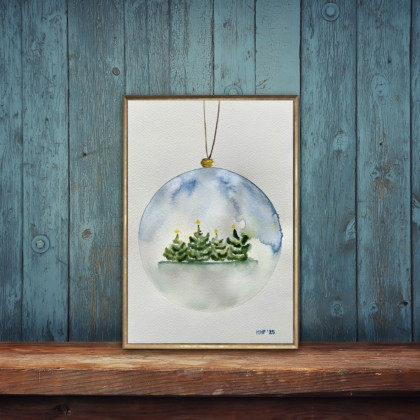 Marta Hajduk-Pawlica - obrazy akwarela - Bombka z choinkami A4 - akwarela foto #2