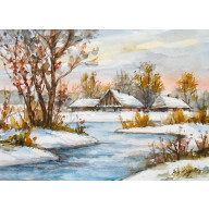 PEJZAŻ ZIMOWY Z CHATKĄ