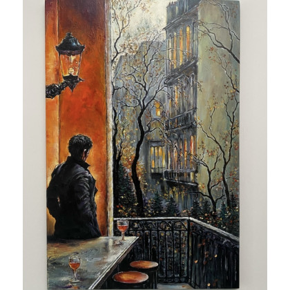 Późna jesień w mieście. Zamyślony., Myroslava Burlaka, obrazy olejne