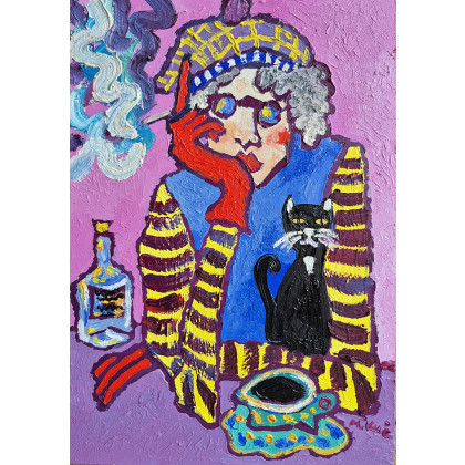 Marlena Kuć - obrazy olejne - kocia melancholia foto #4