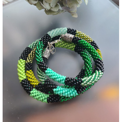 Naszyjnik Zielony Wąż Sznur Koralikowy, unikatart, korale,naszyjniki