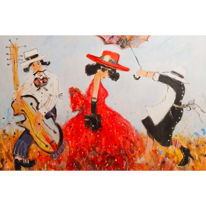 Dama w czerwonym kapeluszu..., Dariusz Grajek, olej + akryl