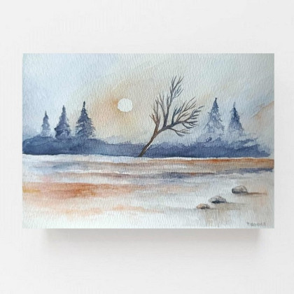 Pejzaż- akwarela formatu A5, Paulina Lebida, obrazy akwarela