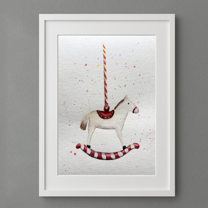 Akwarela A5: Kartka świąteczna – Konik, Yunona Kucherevska, obrazy akwarela