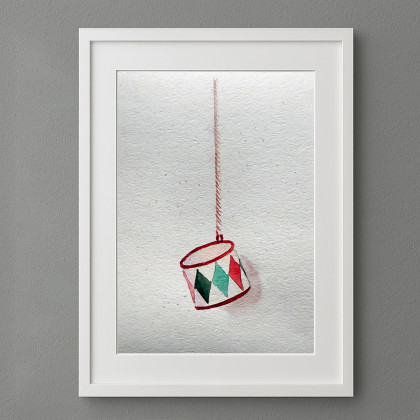 Akwarela A5: Kartka świąteczna –Świąteczny bębenek, Yunona Kucherevska, obrazy akwarela