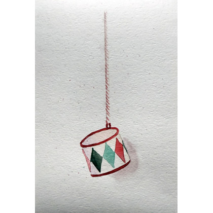 Yunona Kucherevska - obrazy akwarela - Akwarela A5: Kartka świąteczna –Świąteczny bębenek foto #1