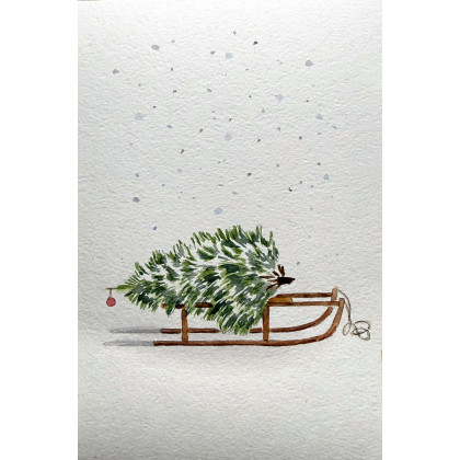 Yunona Kucherevska - obrazy akwarela - Akwarela A5: Kartka świąteczna - Choinka foto #1
