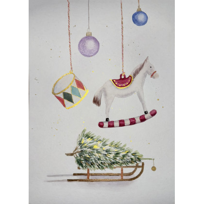 Yunona Kucherevska - obrazy akwarela - Akwarela A4: Kartka świąteczna foto #1