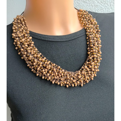 unikatart - korale,naszyjniki - Naszyjnik Karmelowe Drobinki Kuleczki Rokail Sznurek foto #1