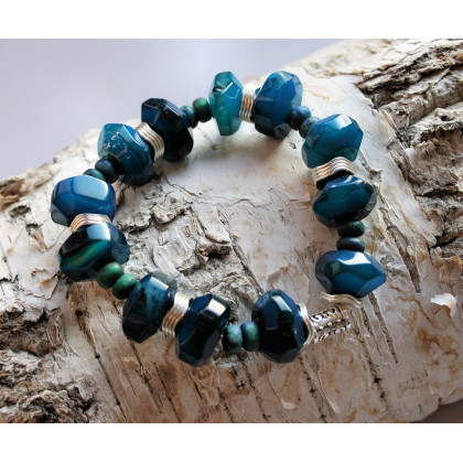 Bransoletka z duzych bryłek agatu niebieskiego, Katarzyna Gątkiewicz, bransoletki