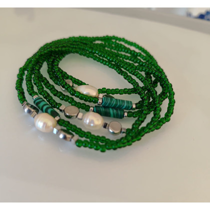 unikatart - korale,naszyjniki - Naszyjnik Kirsten Zielone Korale Długie z Perłą foto #1