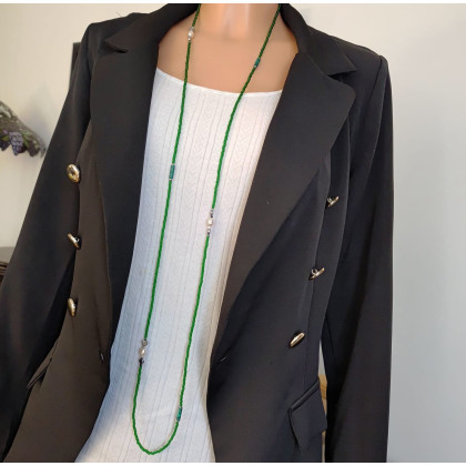 unikatart - korale,naszyjniki - Naszyjnik Kirsten Zielone Korale Długie z Perłą foto #2