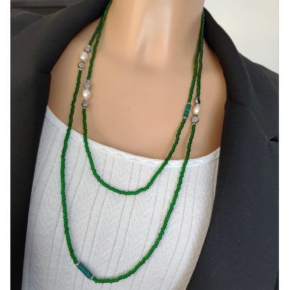 unikatart - korale,naszyjniki - Naszyjnik Kirsten Zielone Korale Długie z Perłą foto #3