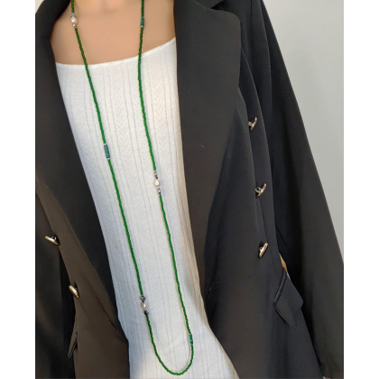 unikatart - korale,naszyjniki - Naszyjnik Kirsten Zielone Korale Długie z Perłą foto #4