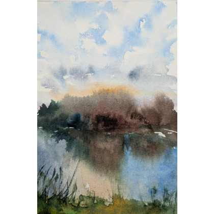 Jezioro - pejzaż, akwarela, Ewelina Zajączkowska, obrazy akwarela