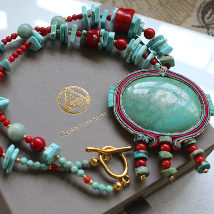 KEIT - korale,naszyjniki - Wolność i Naturalność – Naszyjnik z turkusem, koralem i amazonitem foto #2