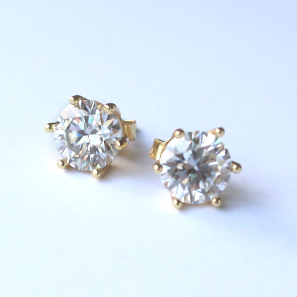 Kolczyki pozłacane Moissanit 2ct brylantowy szlif, KEIT, kolczyki