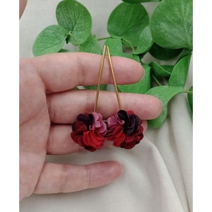 Kolczyki kwiaty bordowe sztyfty, małe kolczyki na sztyft, Soutacheria, kolczyki