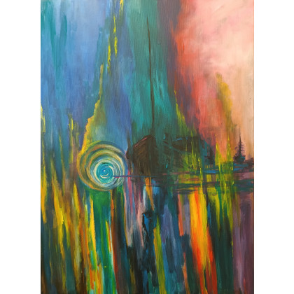 Pejzaż abstrakcja, Bozena Chlopecka, olej + akryl