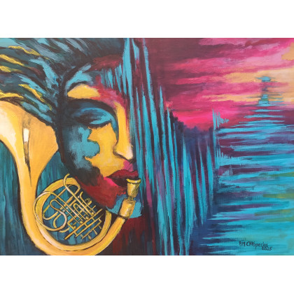 Grająca meduza, Bozena Chlopecka, olej + akryl