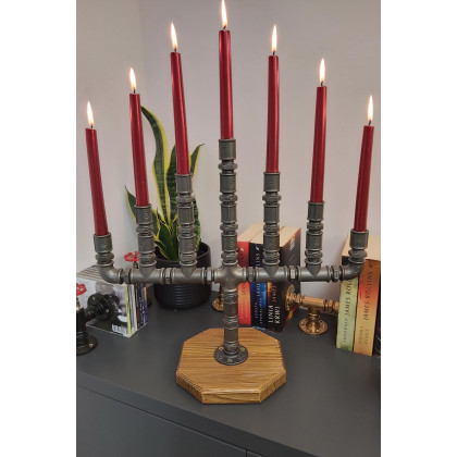 Pracownia 3MP-CAD - lampy, świeczniki - Świecznik Loftowy 7-punktowy  F007_1-W1 Dekoracja stołu i wnętrza w stylu Loft foto #1